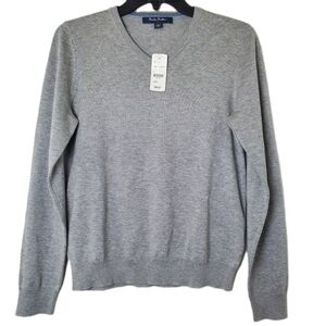 Brooks Brothers NWT Boy's Gray Pima Cotton Knit V-Neck Sweater Long Sleeves
